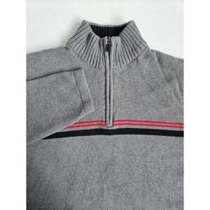 Eddie Bauer Men's XL‎ Gray Red Black 1/4 Zip High Neck Heavyweight Knit Sweater